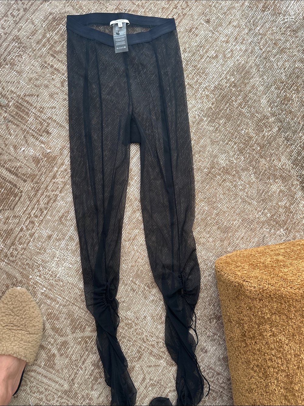 Women's Black Sheer Ruched Mesh Leggings